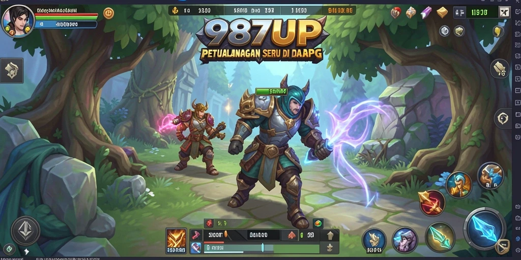 Screenshot gameplay 987UP menunjukkan aksi pertarungan intens ARPG.