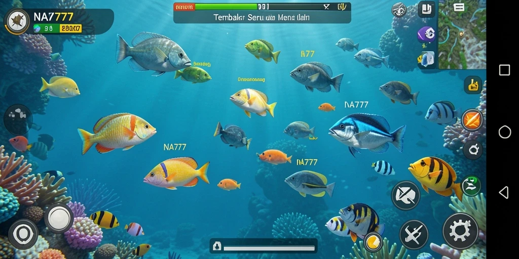 Screenshot menunjukkan aksi menembak ikan yang dinamis di NA777.