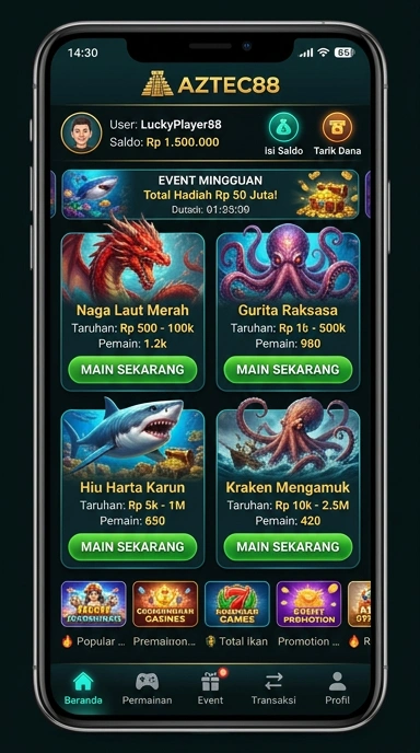 Tampilan utama aplikasi aztec88 yang intuitif.